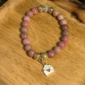 💌 Handmade Rhodonite Bracelet with Heart Envelope Charm ✨